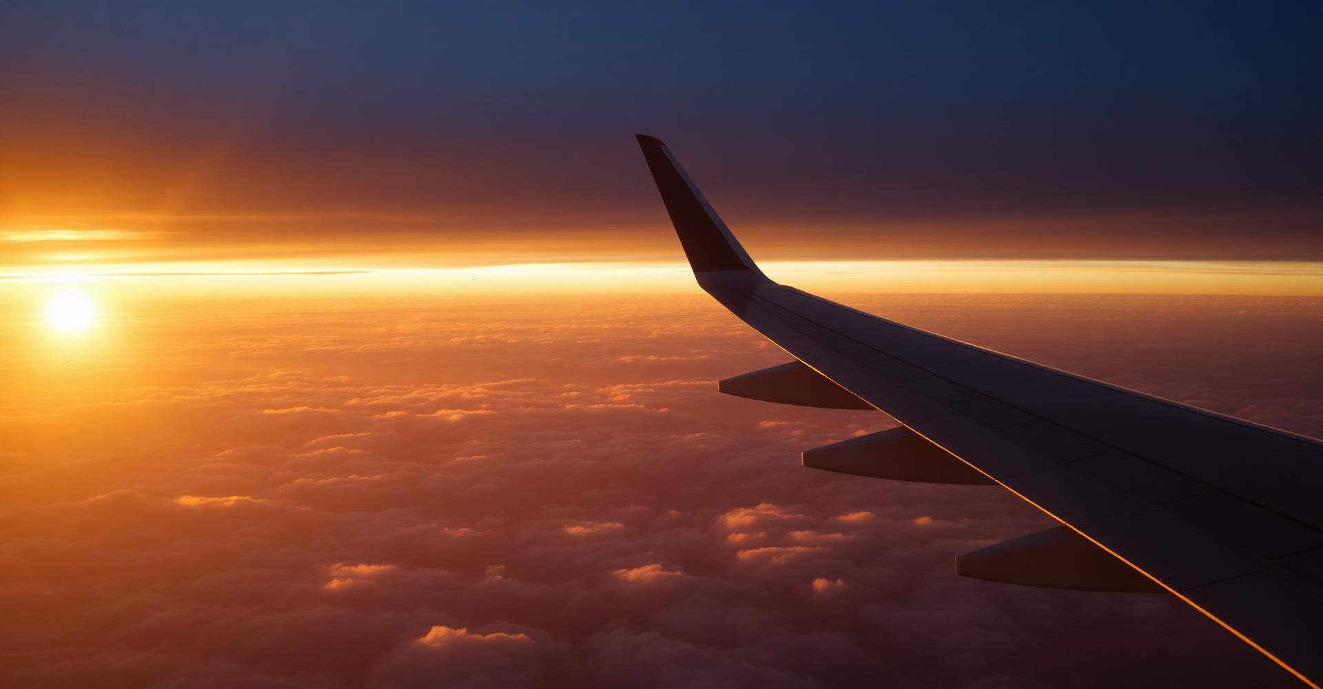 Avion au décollage au coucher du soleil