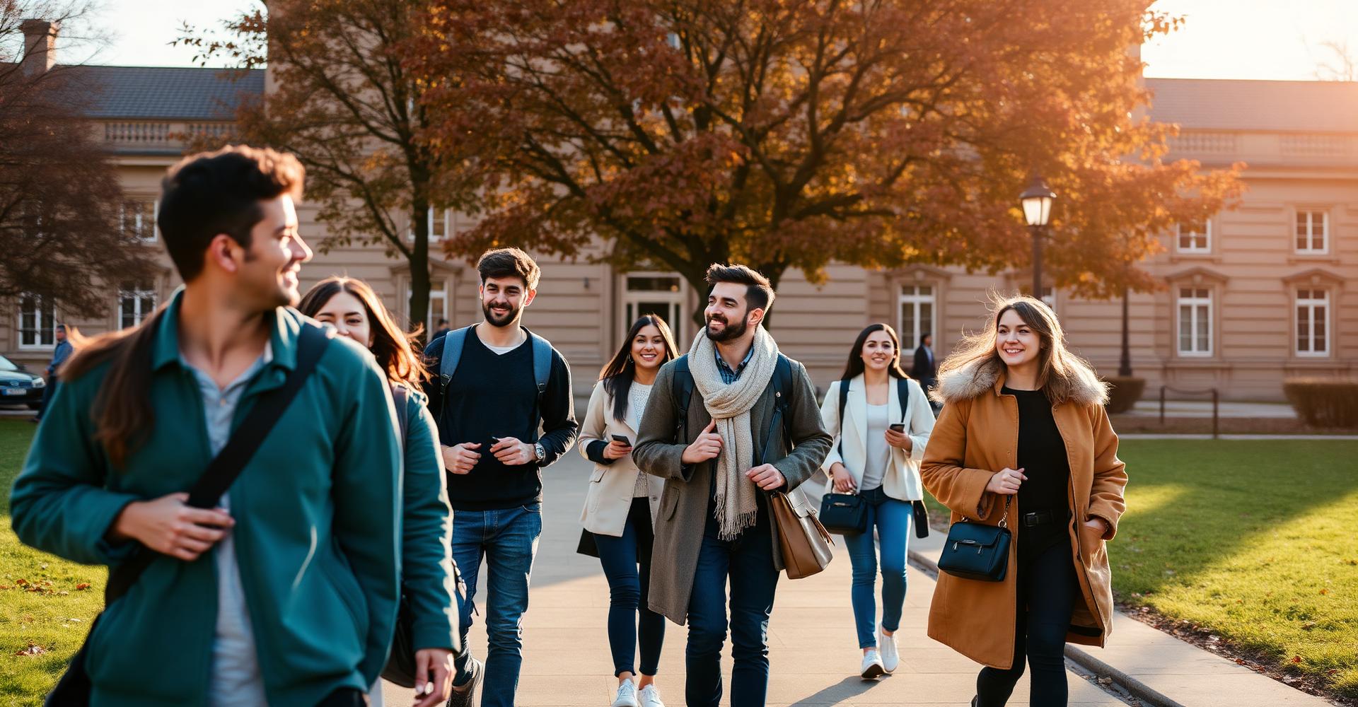 Étudiants sur un campus universitaire européen