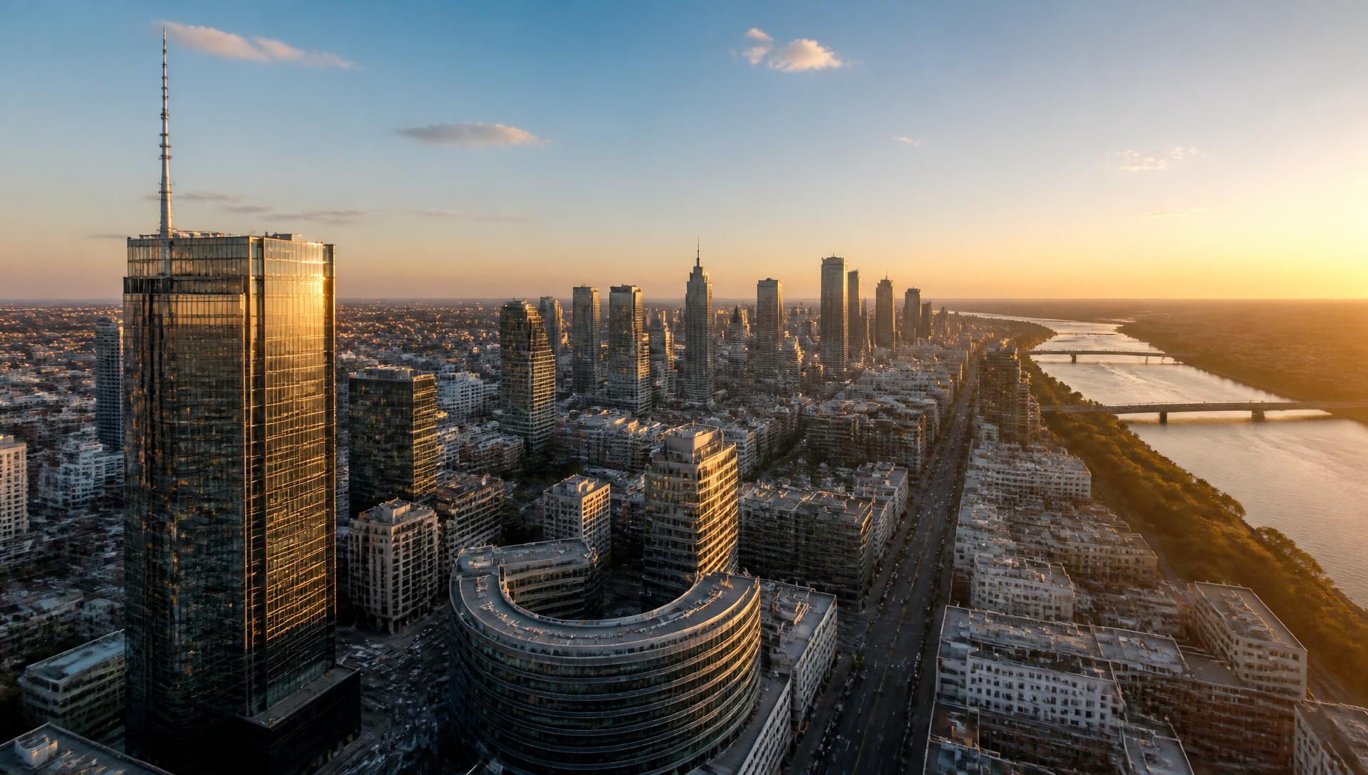 Vue aérienne de Varsovie au coucher du soleil